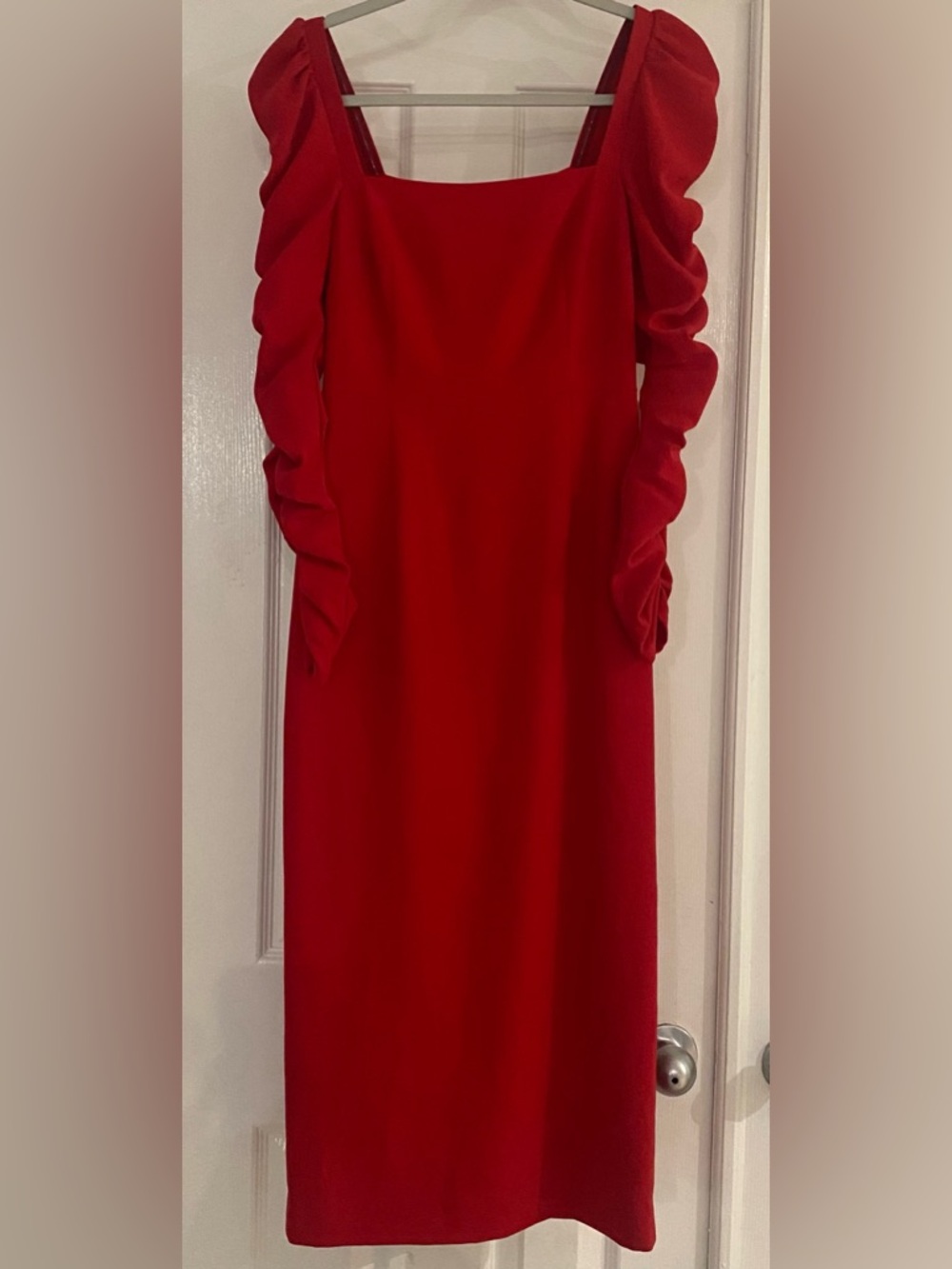 ANTONIO MELANI Red Ruffle-Sleeve Midi Dress